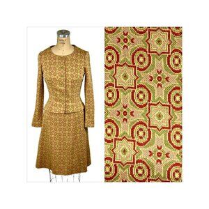 1960s vintage knit suit by The Villager gold green red Size S/M